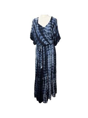 NEW Knox Rose Maxi Dress Size Large Tie Waist V-Neck Faux Wrap Front Blue Long